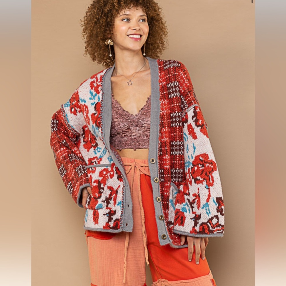 BP20❤️🧡Re-ordered! POL powerful cinnamon+cream floral cardi perfect4 day2date! - Picture 12 of 13